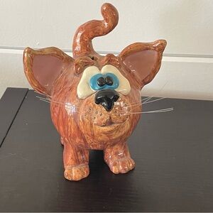 $10 SALE Whimsical Orange Cat Bank Silly Humor Funny Money Saving Coins Decor